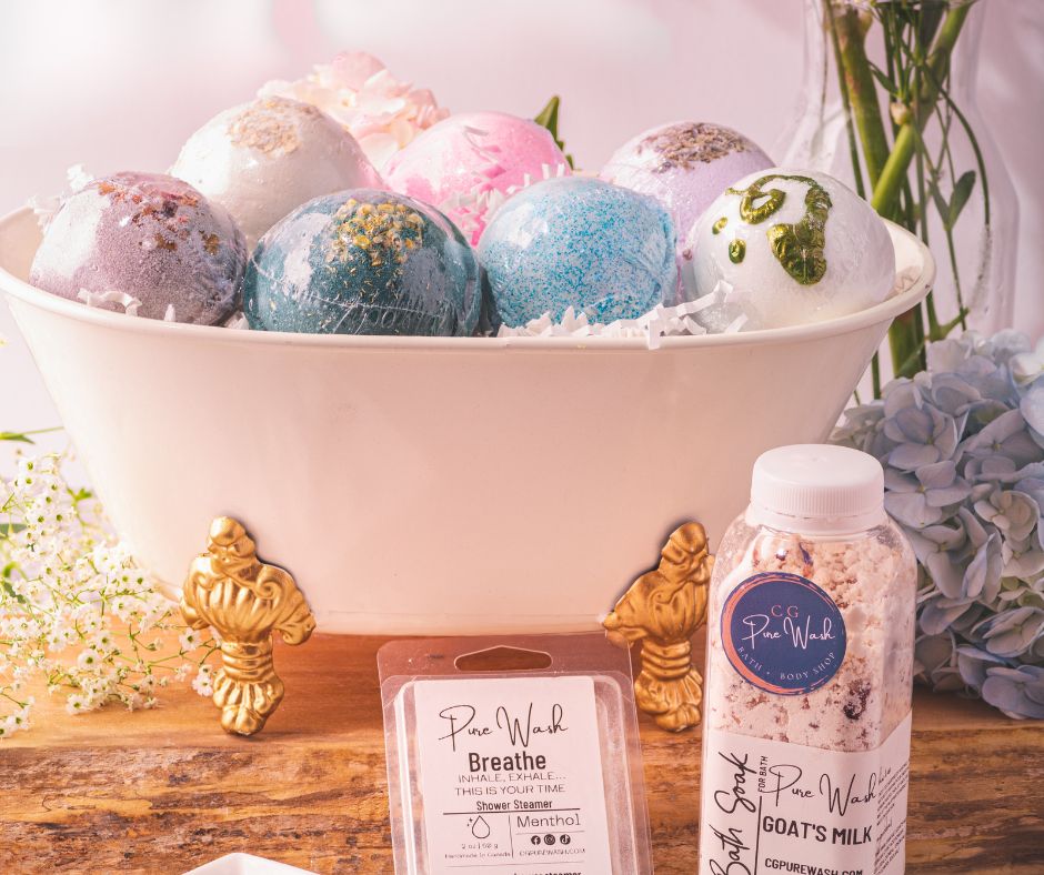 Handmade bath bombs with nourishing properties Family friendly