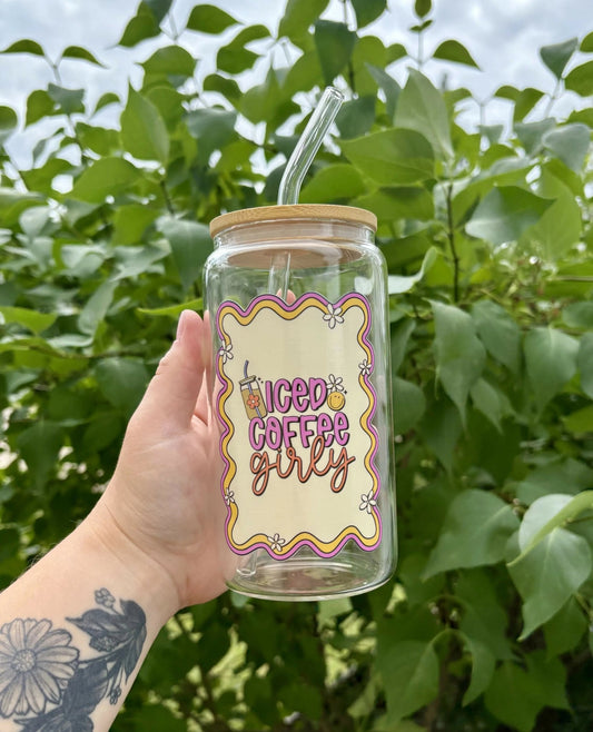 Iced Coffee Girly Glass Cup - Pure Wash