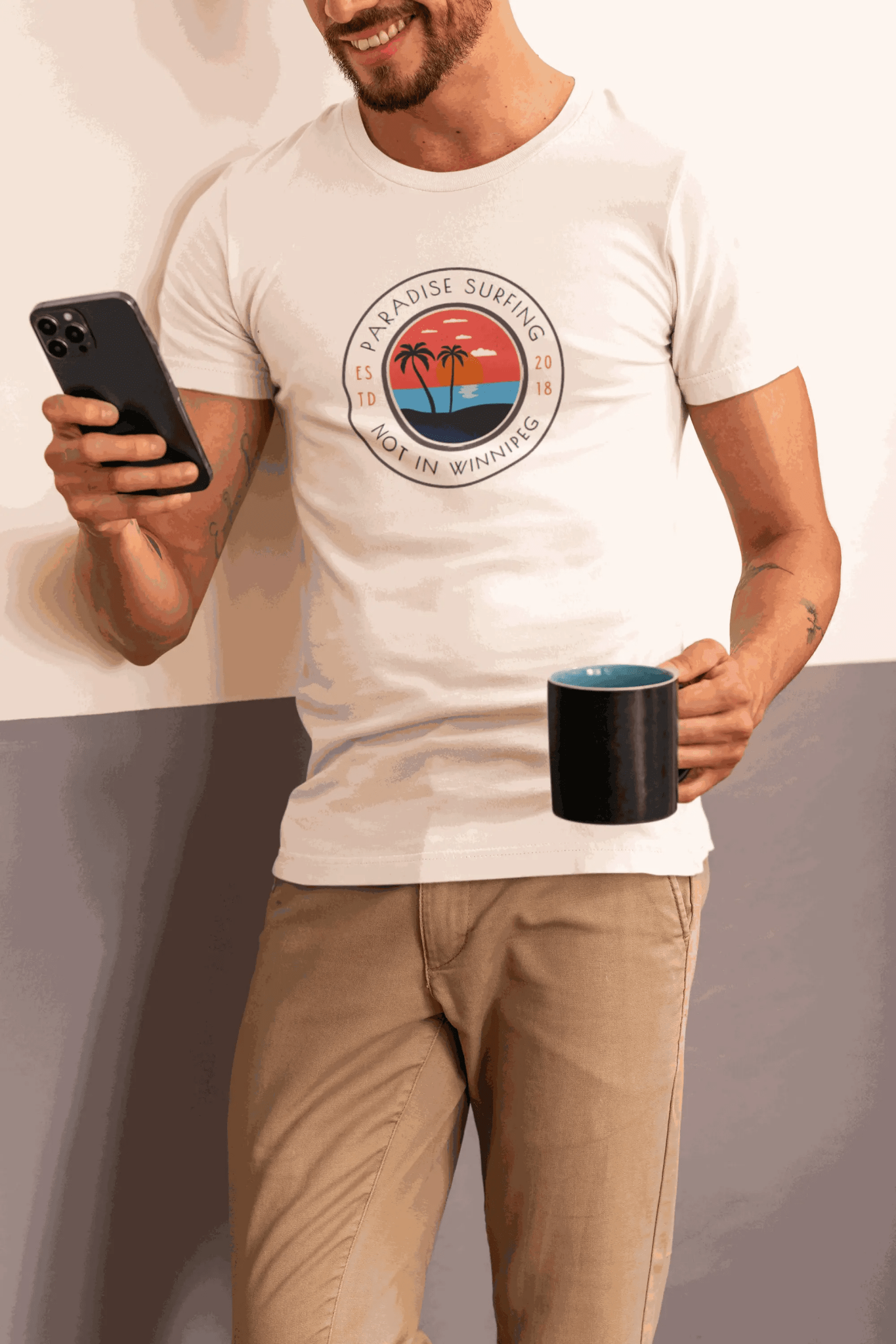 "Paradise Surfing (Not in Winnipeg)" 100% Cotton T-Shirt - Pure Wash