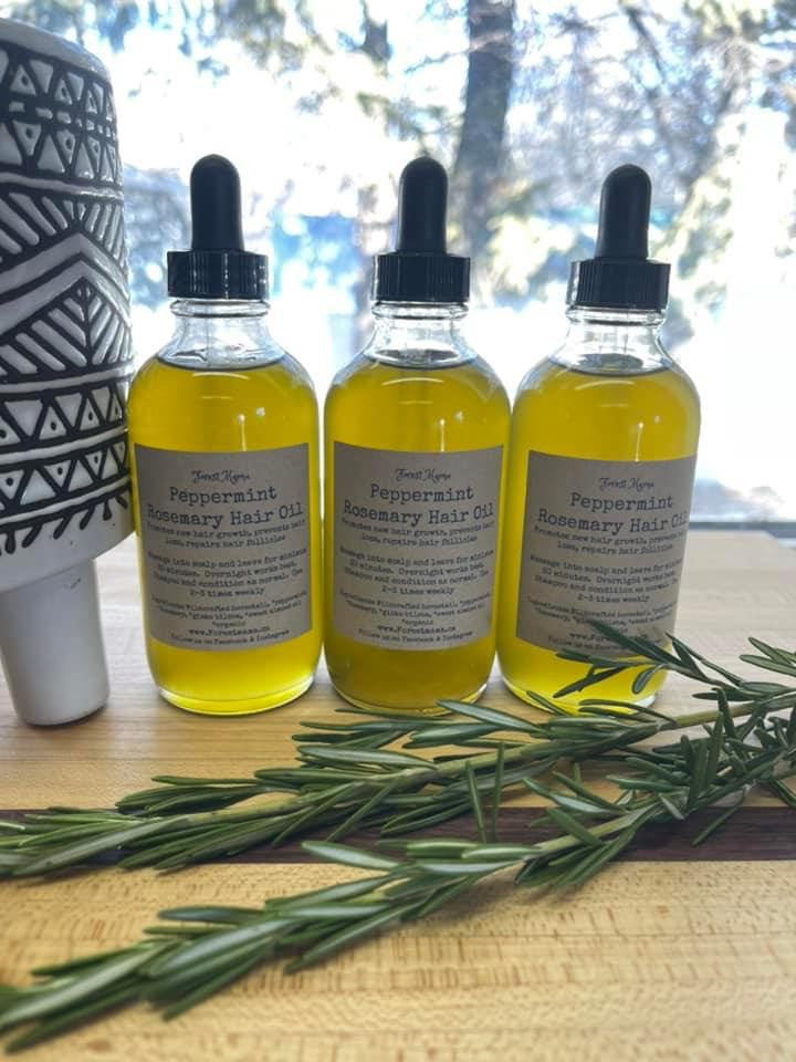 Peppermint Rosemary Hair Oil by forestmama, infused into organic sweet almond and castor oils