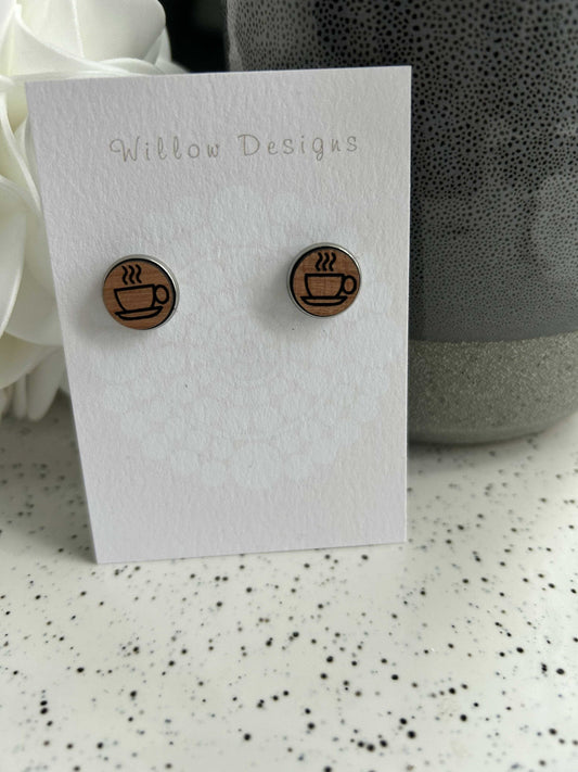 Wooden Coffee Druzy Stud EarringsThese adorable studs are perfect for any coffee lover! -made of cherry wood-coffee cups are engraved on-12mmWooden Coffee Druzy Stud EarringsCG Pure Wash