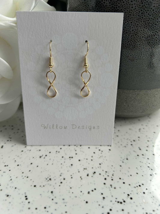 Infinity Dangly Earrings-14K gold plated earrings-hypoallergenic -nickel freeInfinity Dangly EarringsCG Pure Wash