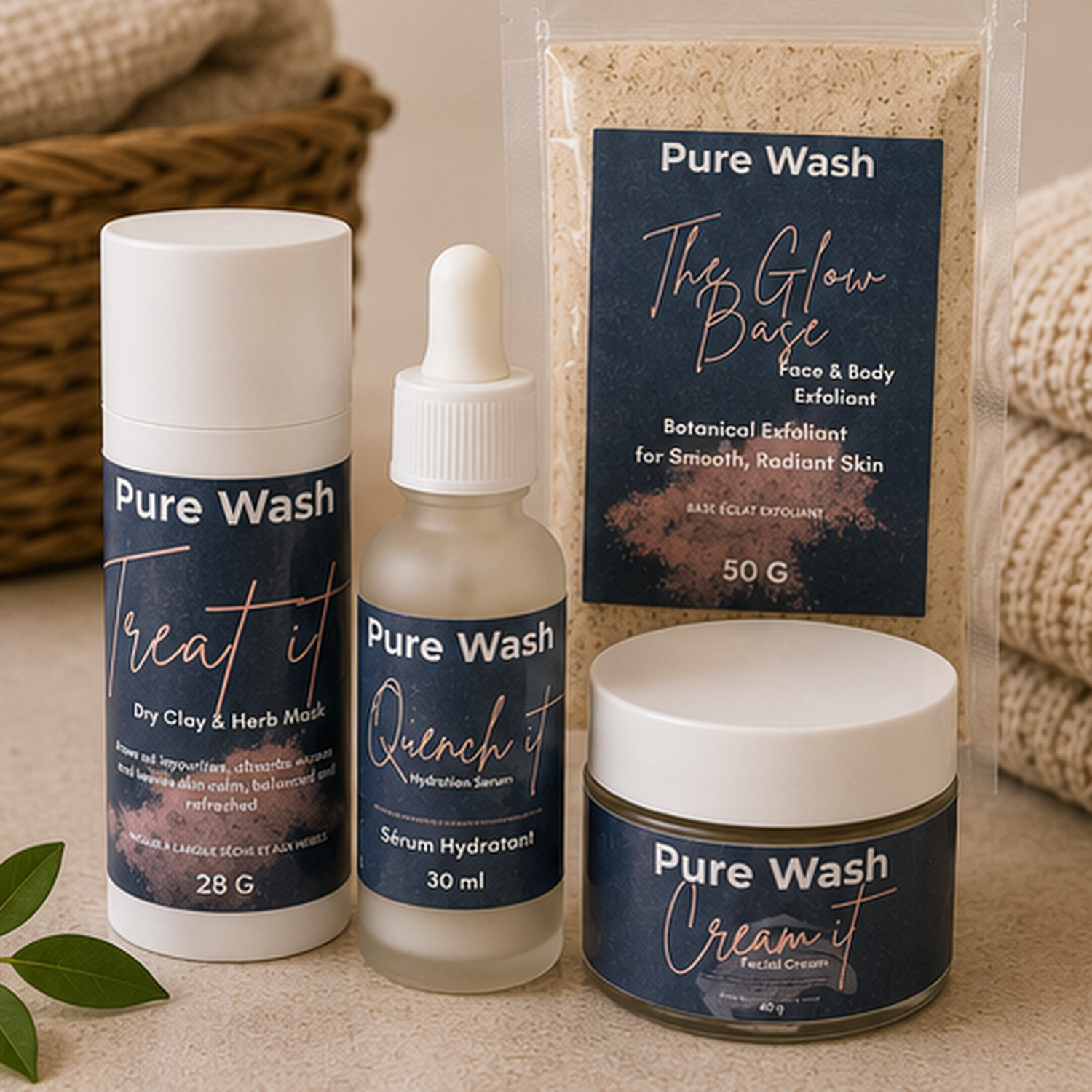 Close view of the packaging of the Pure Wash It Line four-step skincare bundle