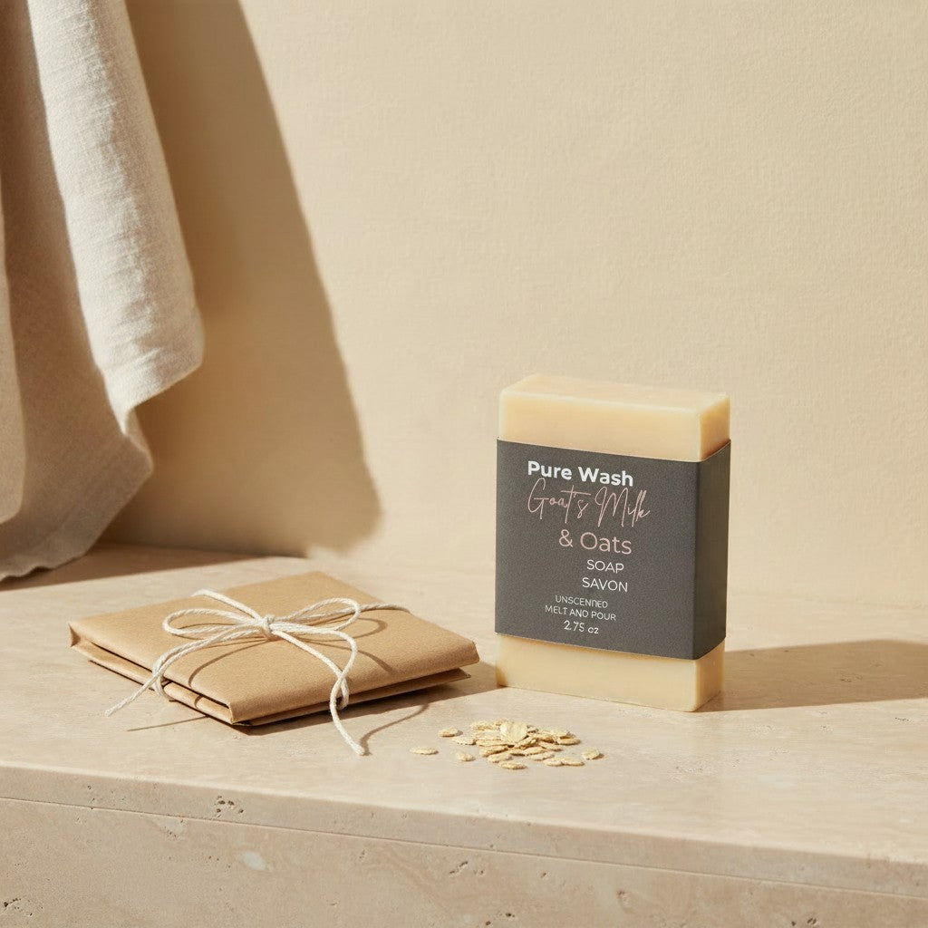 Unscented goat milk and oats soap bar by Pure Wash, handmade in Winnipeg