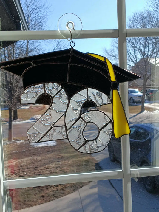 Stained glass black cap graduation ornament with gold tassel and 26 number handmade soap canada gift idea