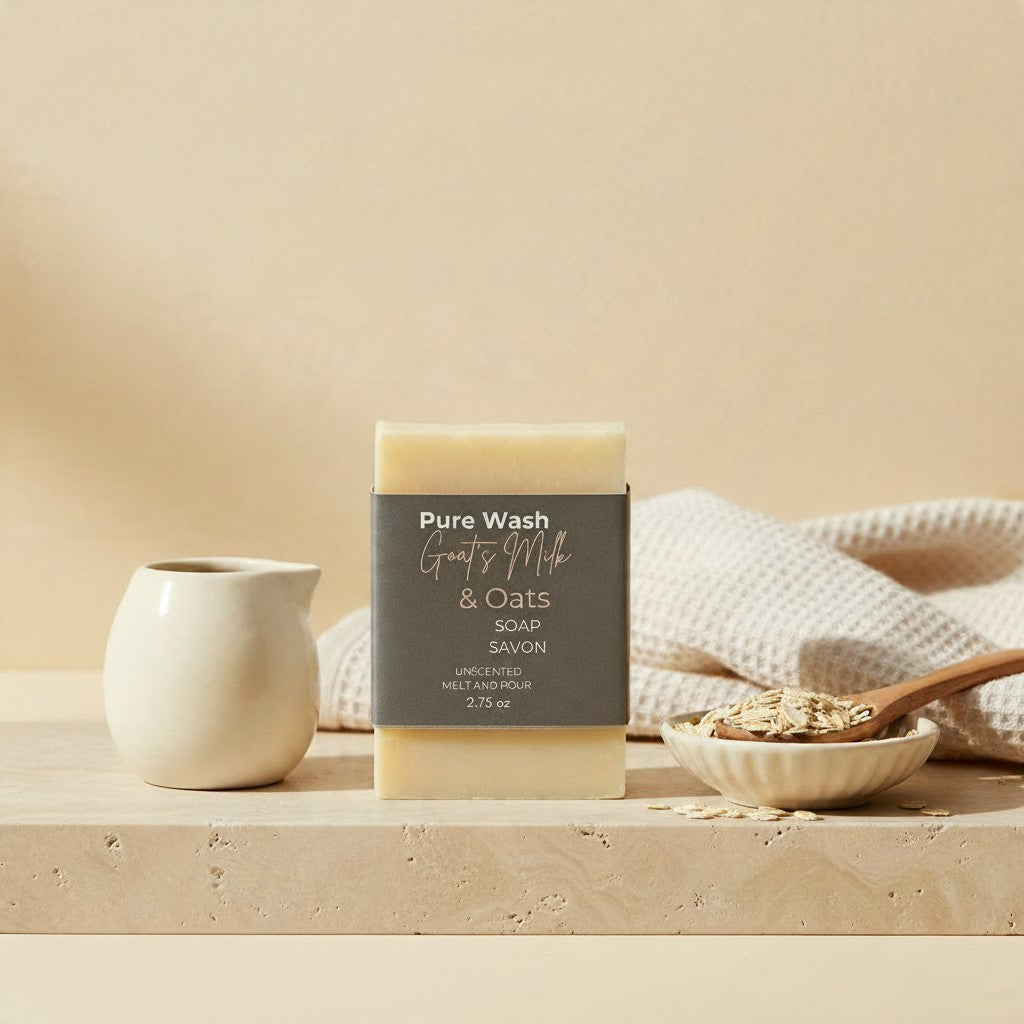Goat's Milk & Oats soap bar, gentle unscented bar soap from Pure Wash