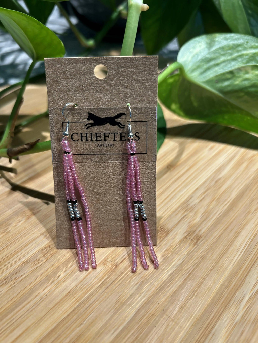 MINI 3: Dangle beaded earrings with 3 delicate pink dangles, 2.5 inches in length.