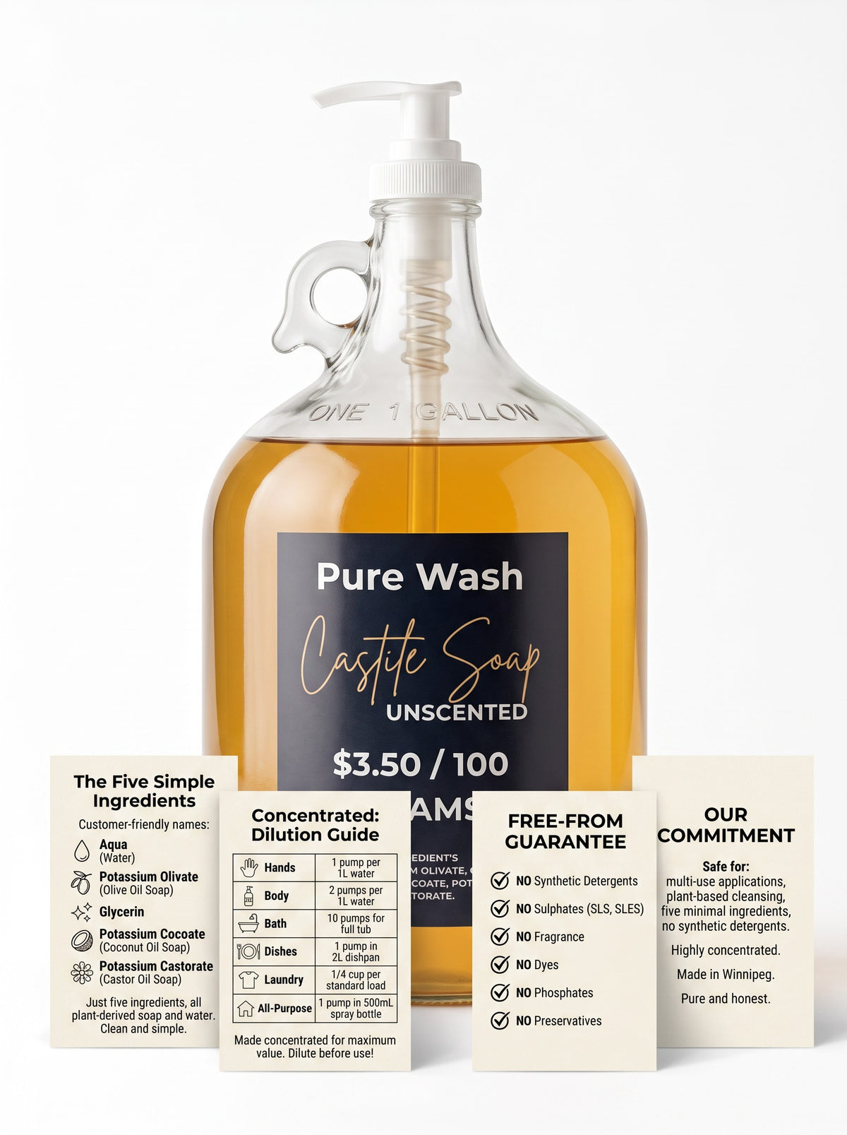 Pure Wash unscented concentrated castile soap, refilled by weight in store