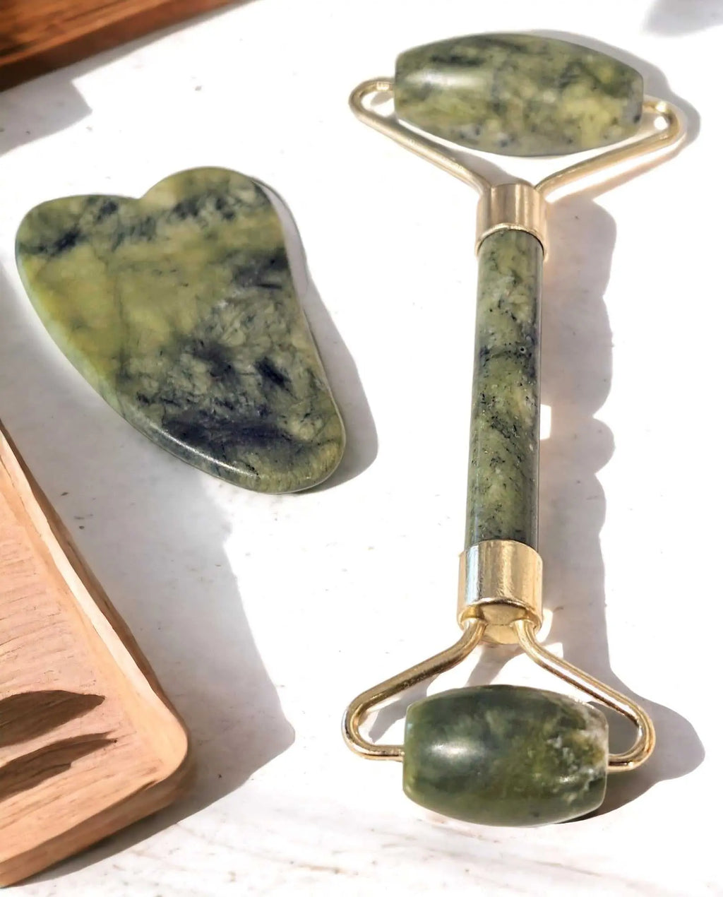 Jade Facial Kit with Jade Roller and Gua Sha for skincare.