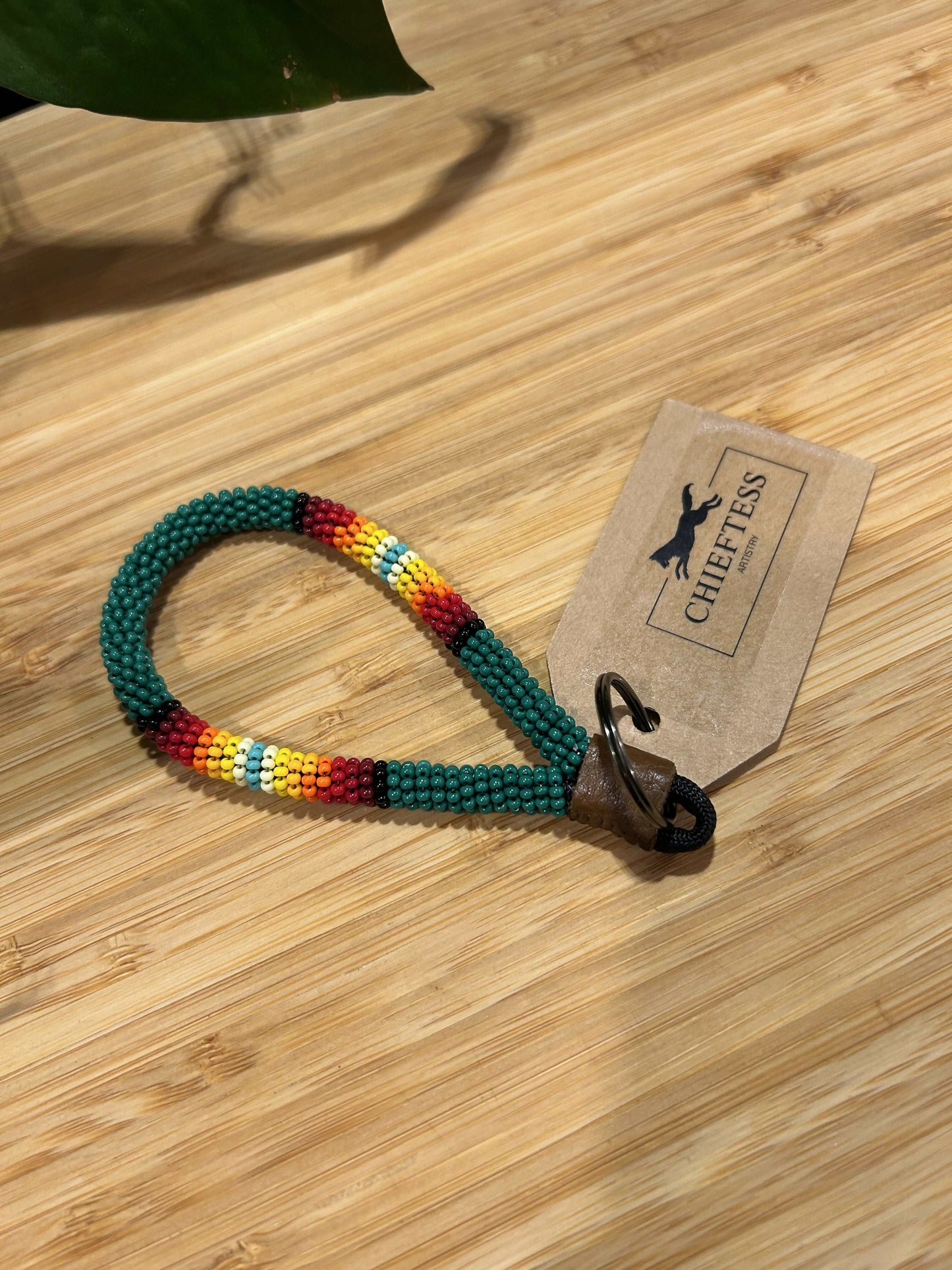 Beaded Mini Keychain - SUNRISE: Red to Turquoise Wristlet