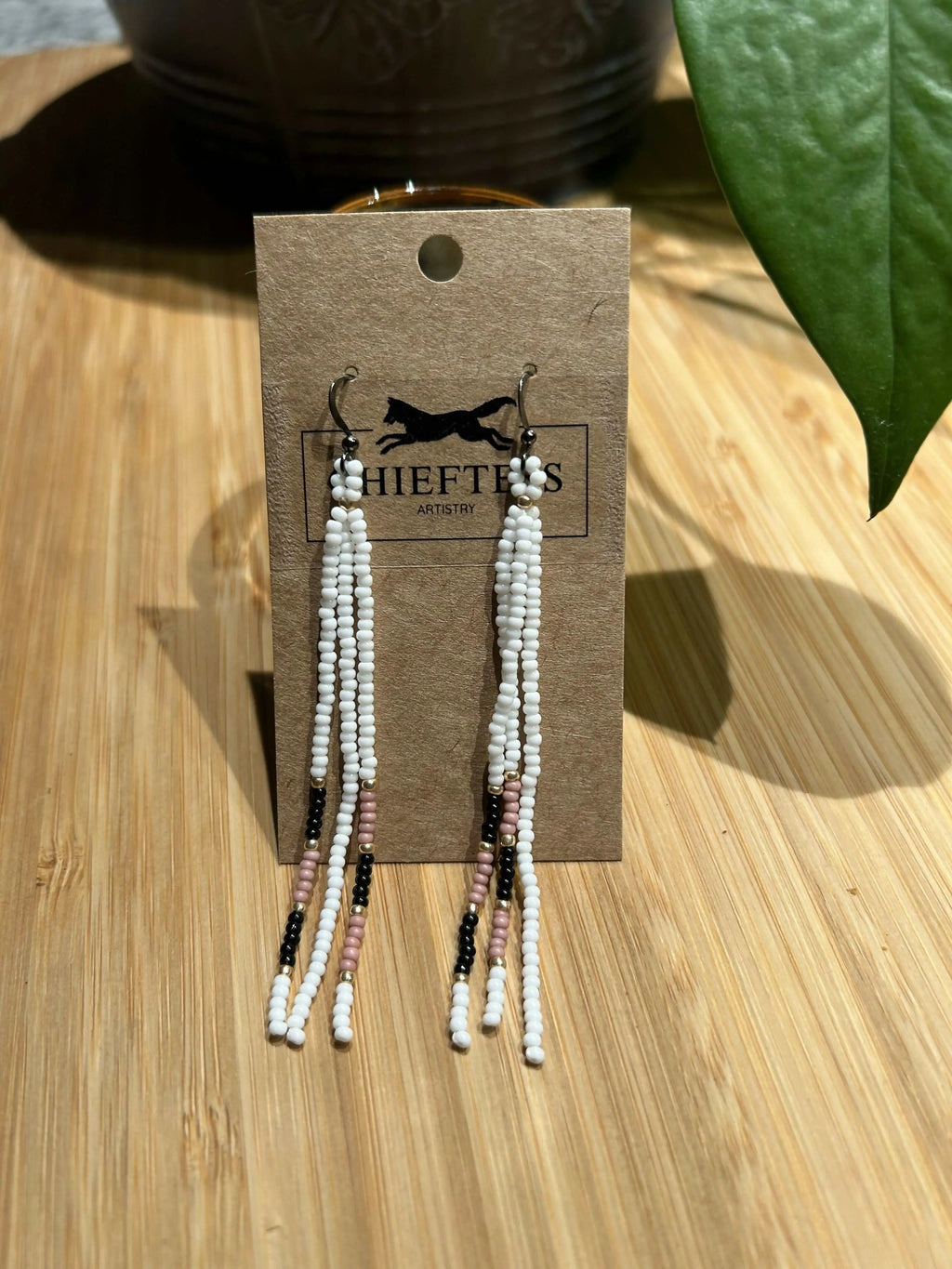 MEDIUM 3: Dangle Beaded Earrings with three beaded strands, 3 inches long.