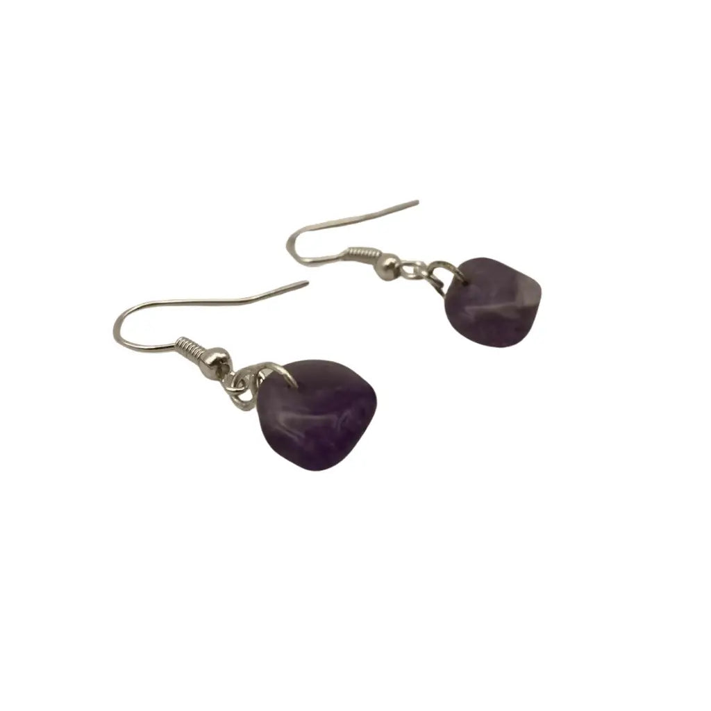Purple amethyst heart-shaped dangle earrings with natural amethyst gemstones and stainless steel fish hooks handcrafted earrings feature
