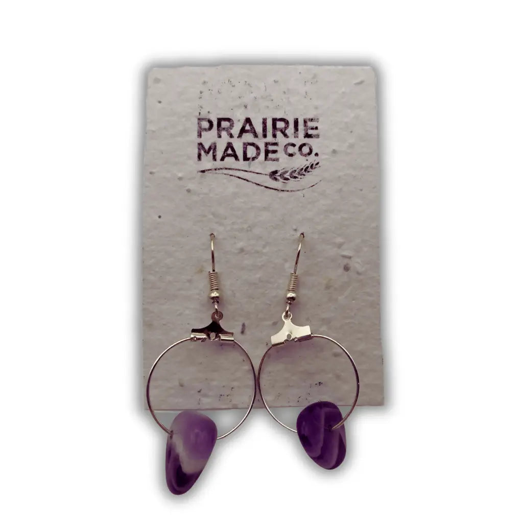 Purple amethyst gemstone earrings with silver-toned metal hooks feature natural amethyst gemstones in a handcrafted design