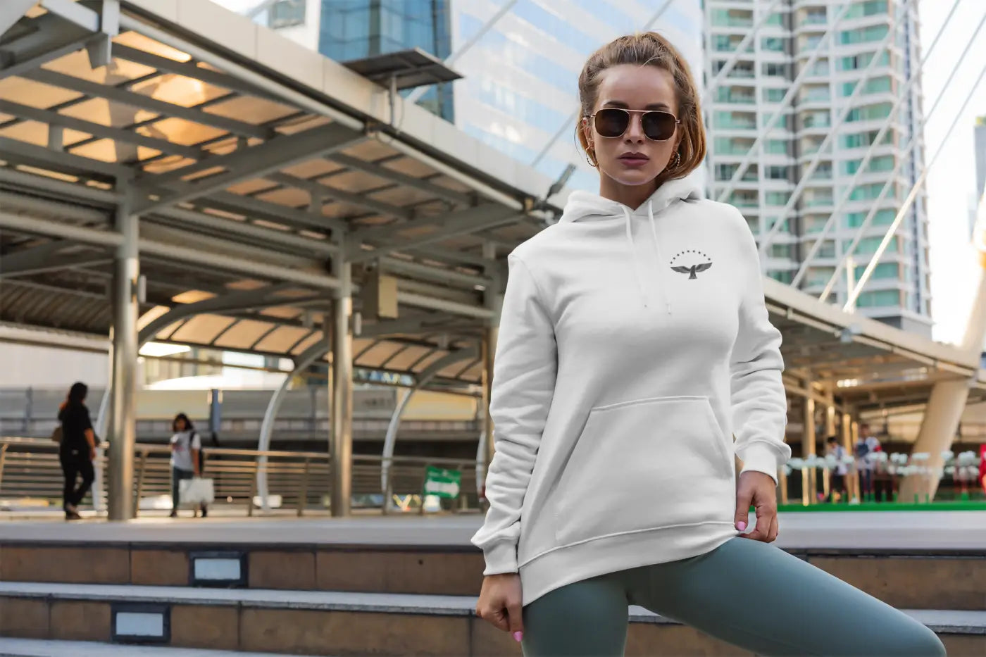 White azores crew cotton-polyester blend crew neck sweater with small black embroidered eagle logo on chest pre order only