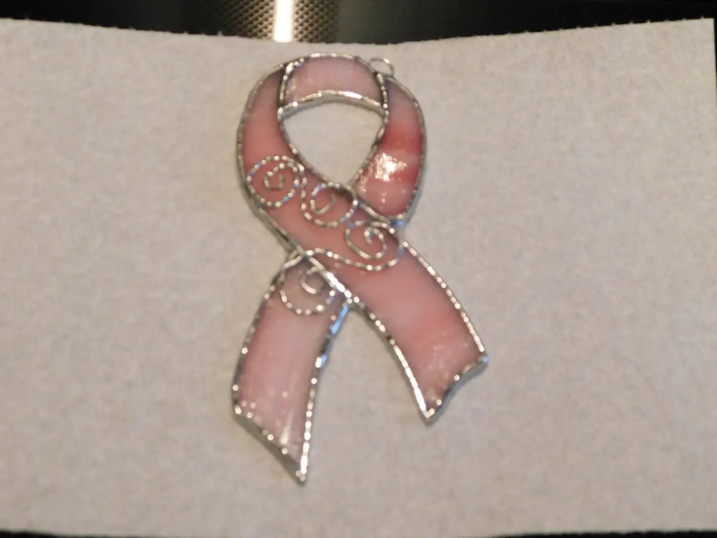 Bcam pink ribbon handcrafted pink stained glass ribbon pin with silver-toned metal for breast cancer awareness