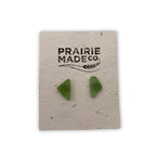 Green triangular beach glass stud earrings by prairie made co featuring genuine beach glass material