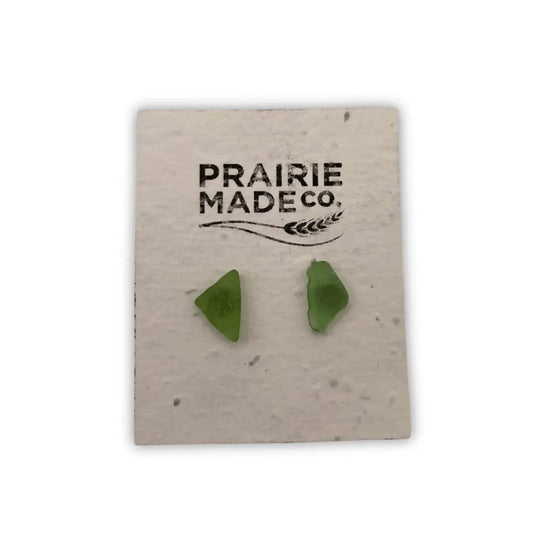 Green triangular beach glass stud earrings by prairie made co featuring genuine beach glass material