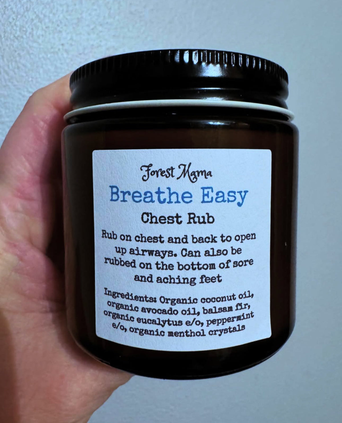 Breathe Easy chest rub by forestmama, a balm of organic coconut and avocado oils with peppermint and eucalyptus