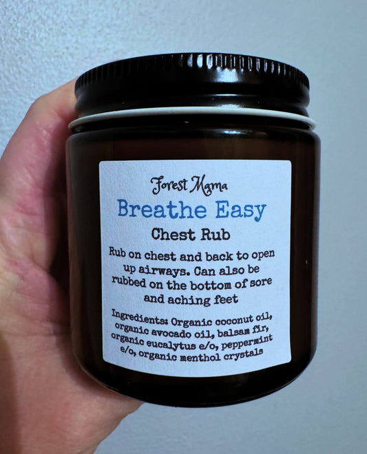 Breathe Easy chest rub by forestmama, a balm of organic coconut and avocado oils with peppermint and eucalyptus