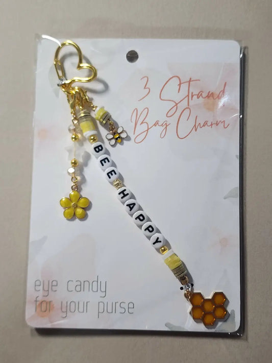 Charm 11 yellow and white beaded bag charm with heart gold clasp bee flower charms and orange honeycomb pendant suitable for direct sunlight use