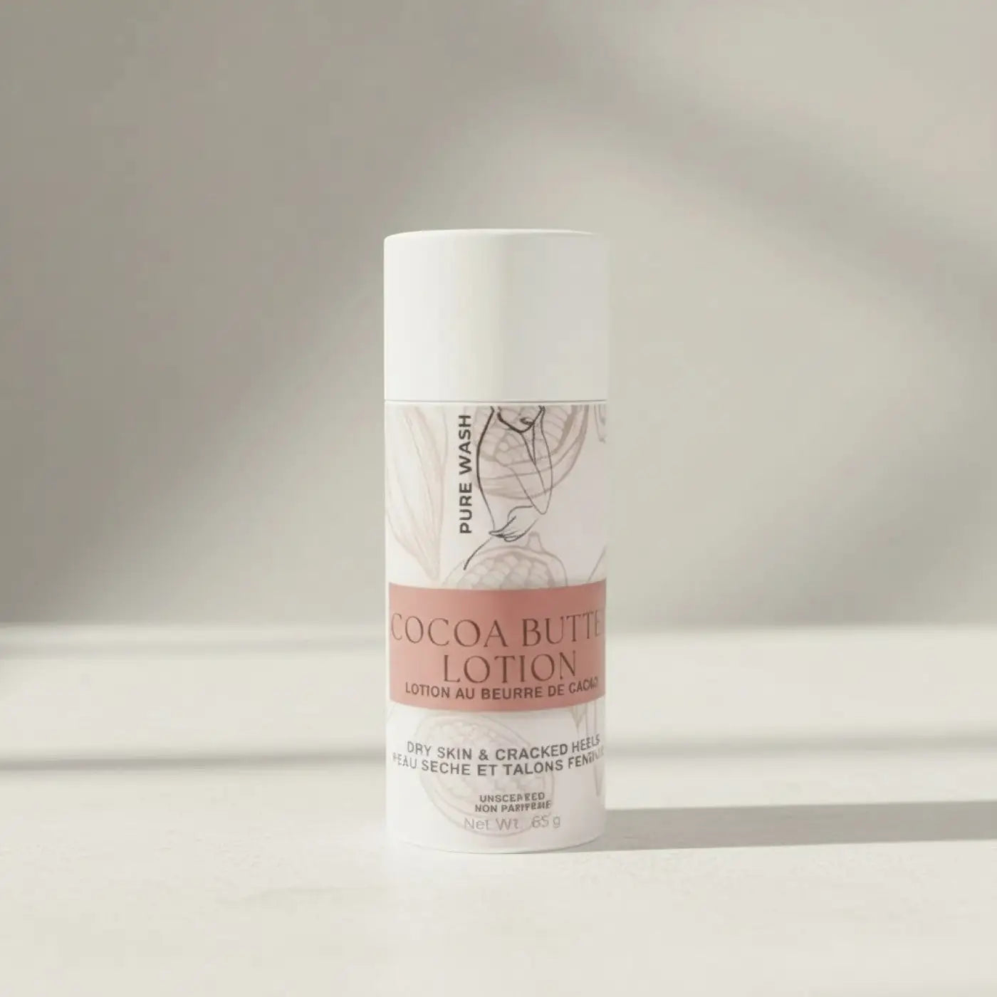 Pure Wash Cocoa Butter Lotion for dry skin and cracked heels, unscented, 65g.