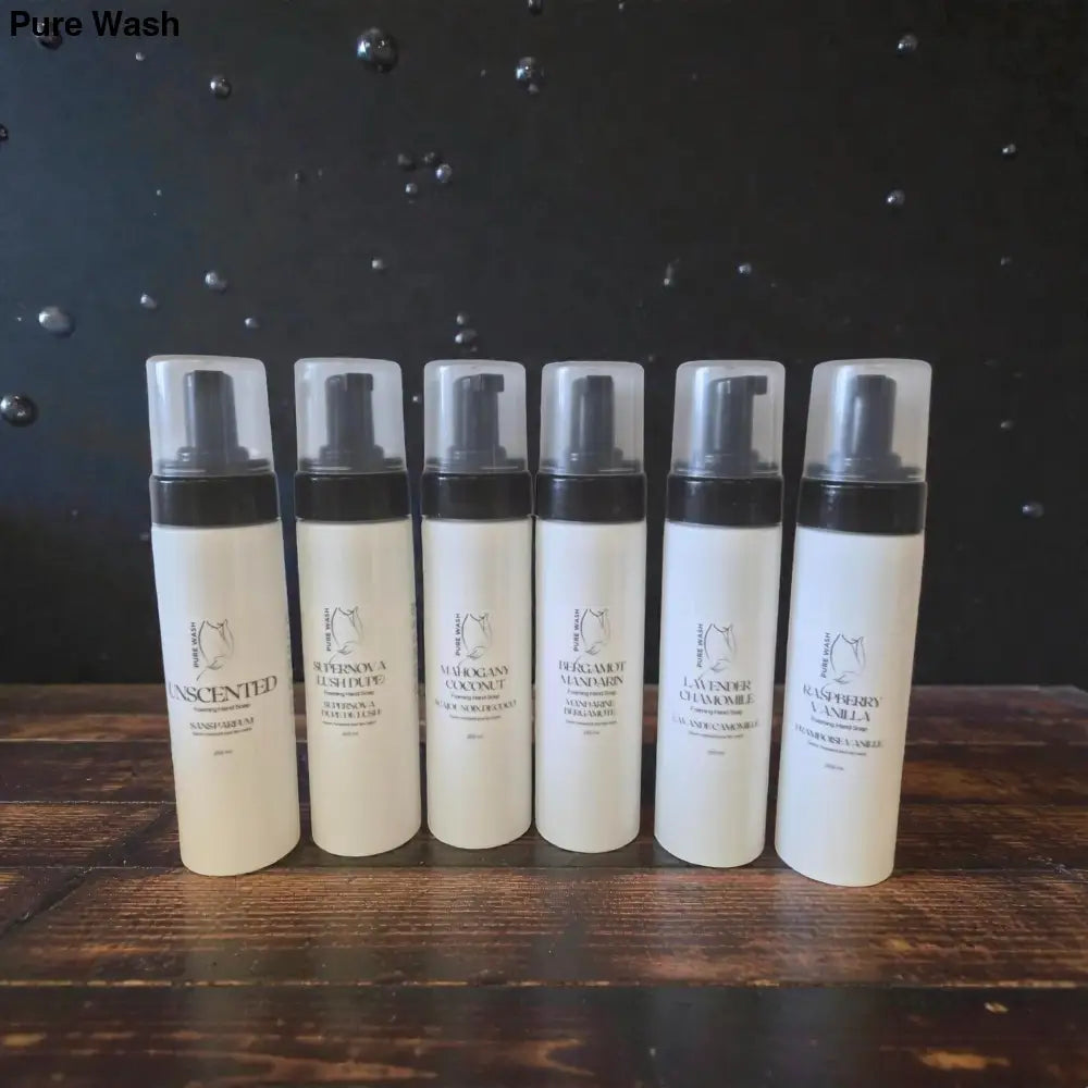 Pure Wash foaming hand soap beside a sink for everyday hand washing