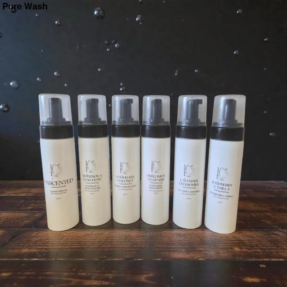 Pure Wash foaming hand soap beside a sink for everyday hand washing