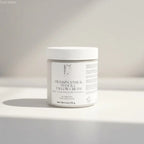 White cylindrical jar of pure wash frankincense and manuka tallow cream with ribbed lid supports skin barrier and contains shea butter