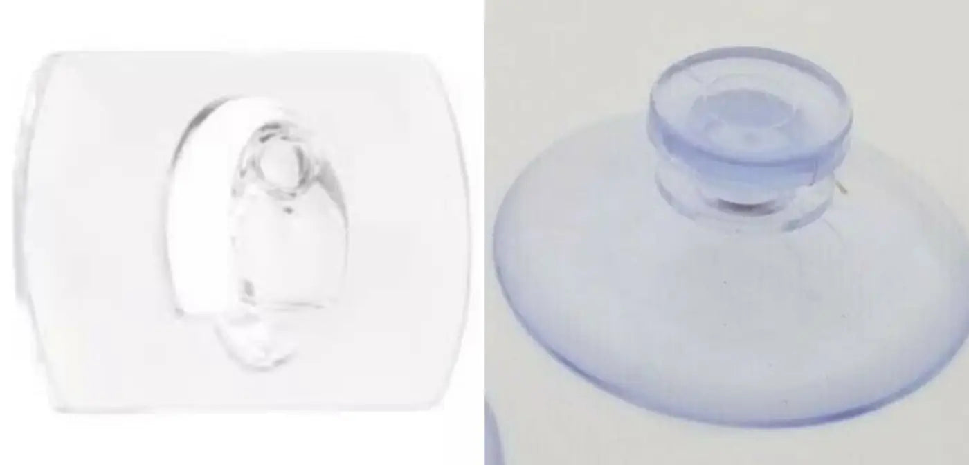 Clear plastic suction cup hook with smooth rounded design and transparent finish for horse long suncatcher use