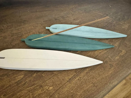 Three handmade resin leaf-shaped incense holders in white teal and light blue for pure wash and incense holder use