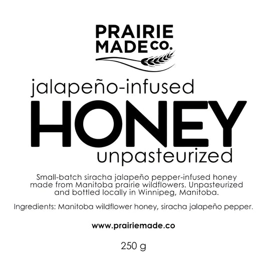 Prairie made co jalapeño-infused honey featuring locally sourced jalapeño and manitoba wildflower honey in a small-batch blend made