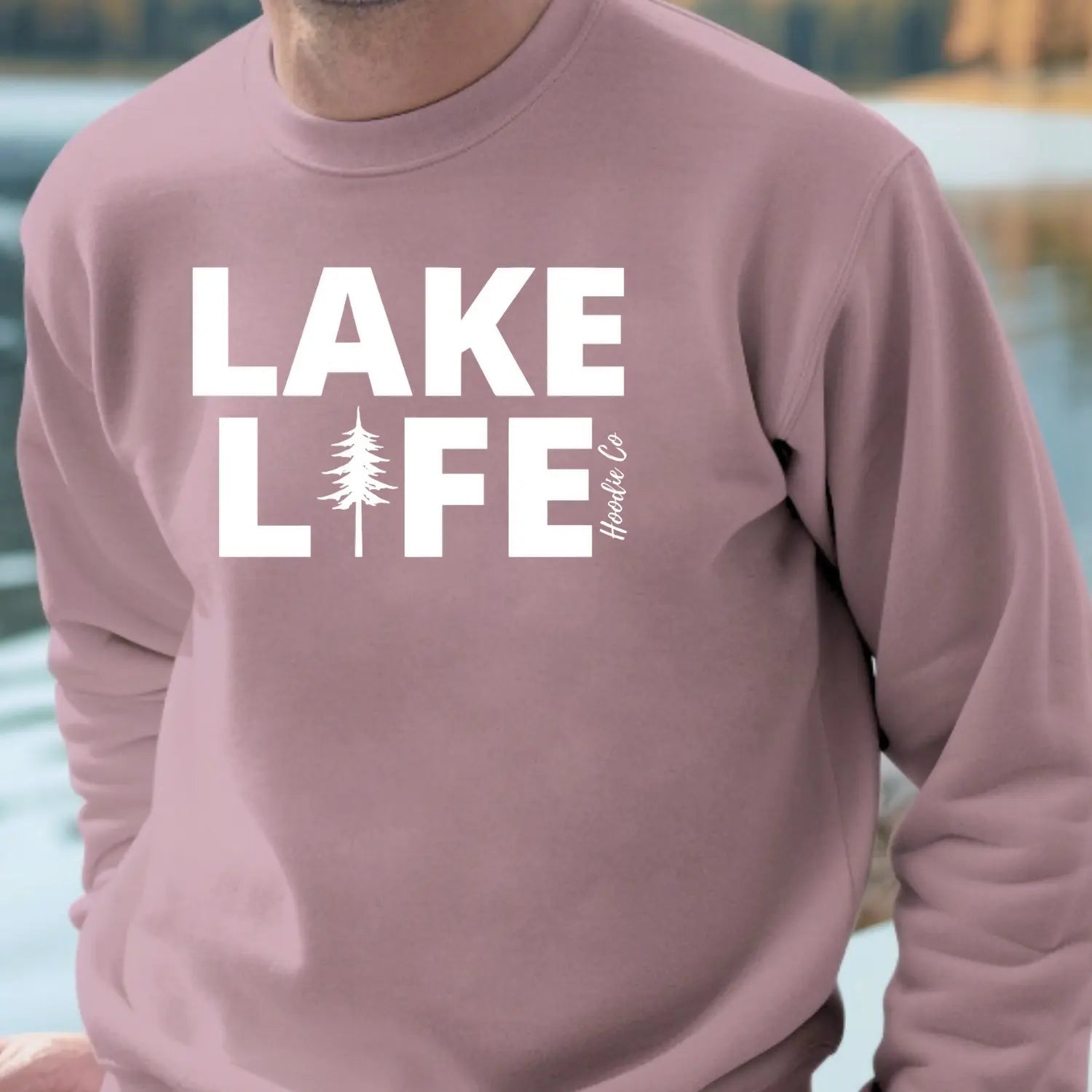 Lake Life Hoodie Co Signature Logo Premium Crew - Pure Wash