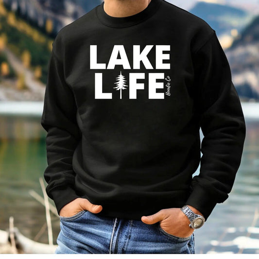Lake Life Hoodie Co Signature Logo Premium Crew - Pure Wash