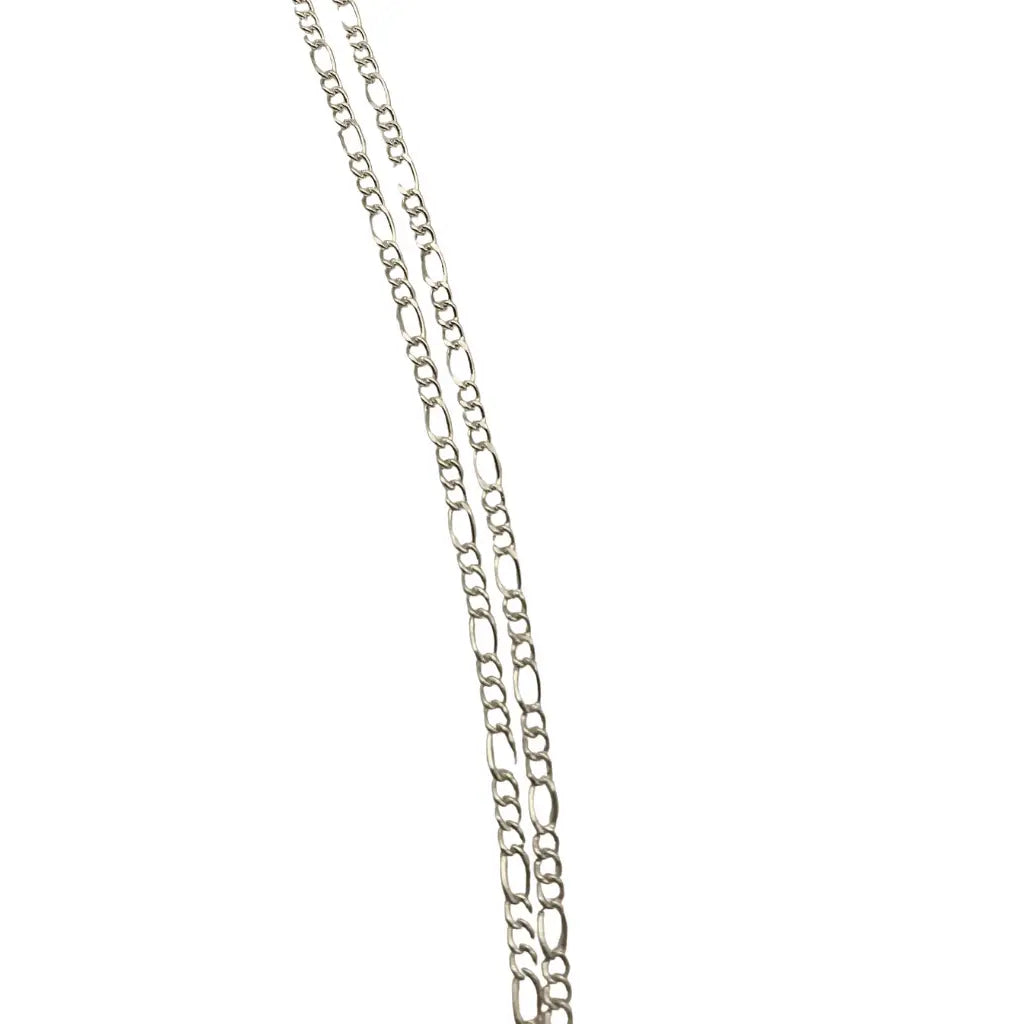 Silver-toned double-strand figaro chain with large clear beach glass pendant polished for prairie history style