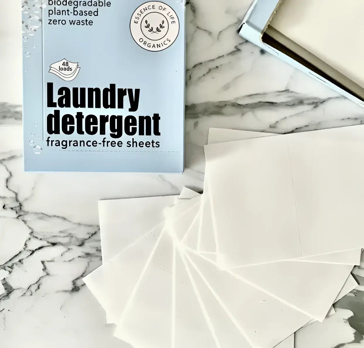 Light blue essence of life organics biodegradable fragrance-free laundry detergent sheets for natural skincare canada