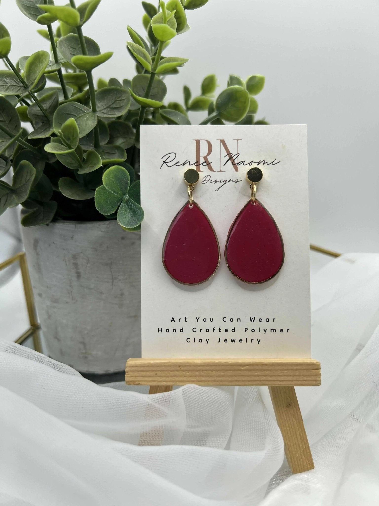 Magenta & gold tear drop earrings - Pure Wash