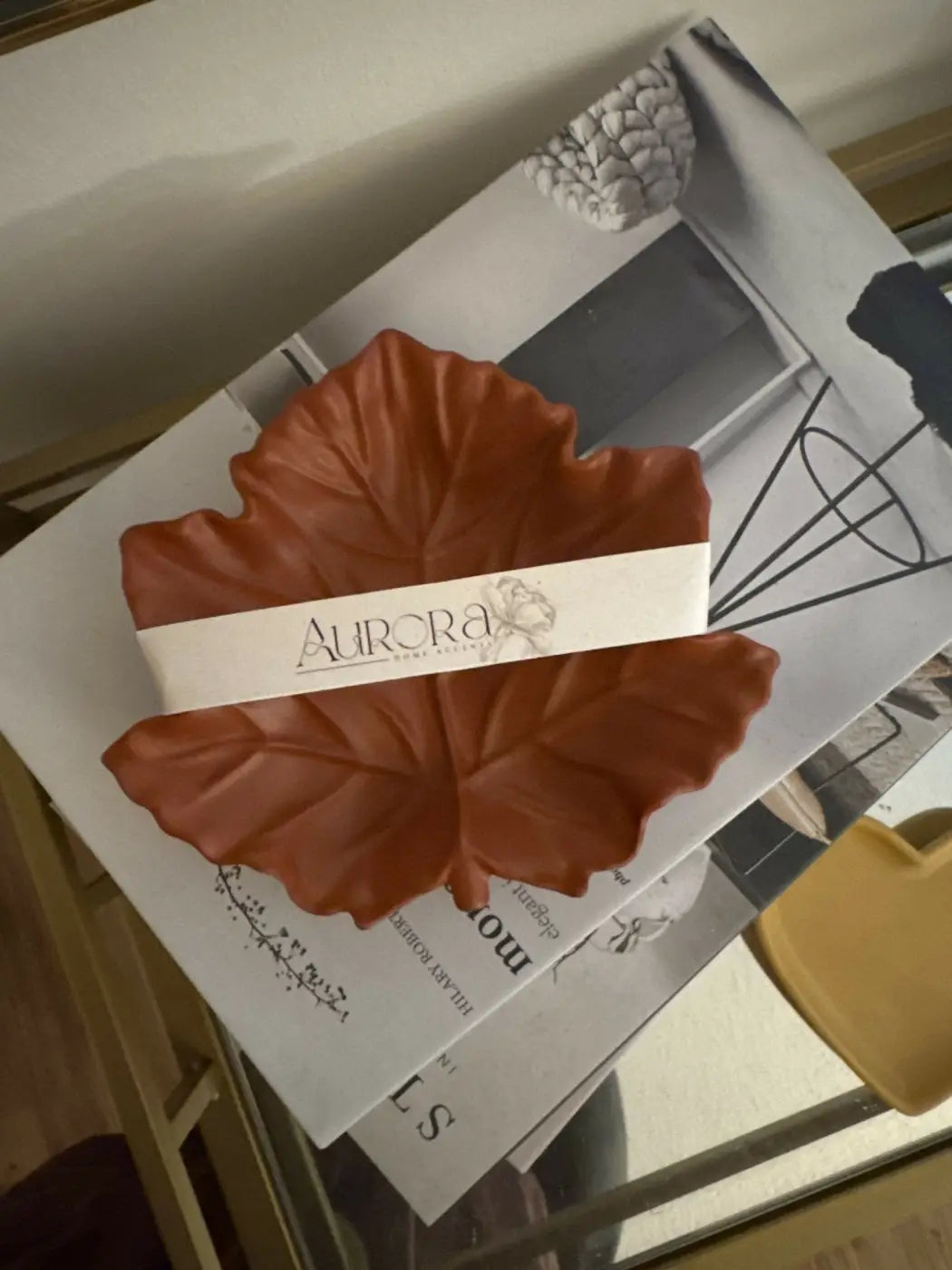 Aurora maple leaf terracotta serving dish with matte finish and natural vein detailing ideal for pure wash and handmade soap canada