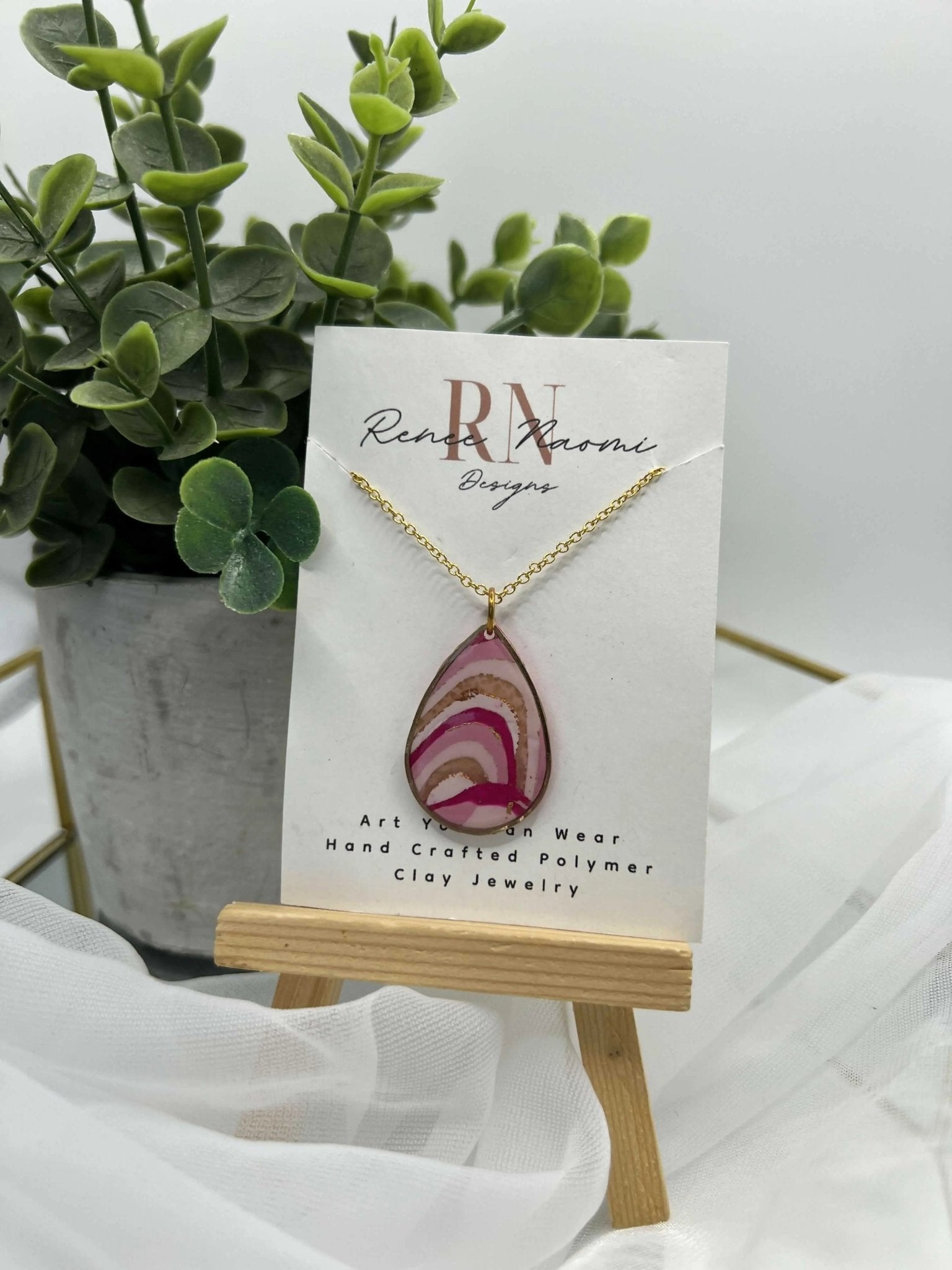 Pink marble teardrop pendant - Pure Wash