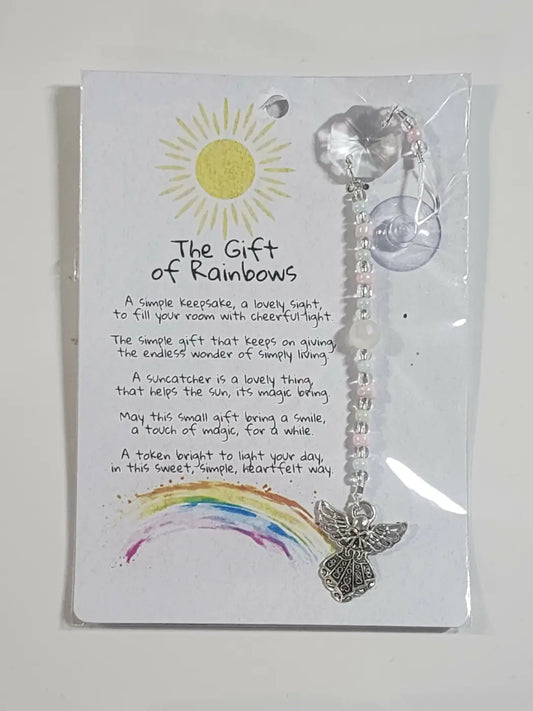 Small angel suncatcher silver with clear crystal beads and suction cup attachment for hanging and suncatchers work best