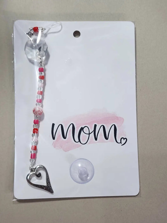 Small mom 16 delicate pink and clear beaded car sunshade charm with silver heart pendant suitable for canadian made skincare fans