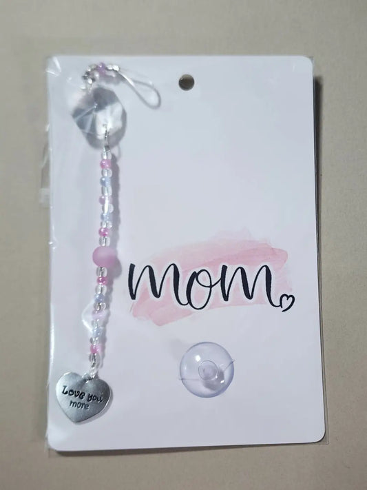 Small mom 5 delicate pink and clear beaded charm with silver heart pendant engraved love you more canadian made skincare