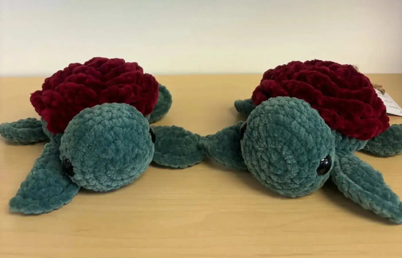 Small rose turtle - pure wash default title two teal crocheted turtles plush winnipeg canada