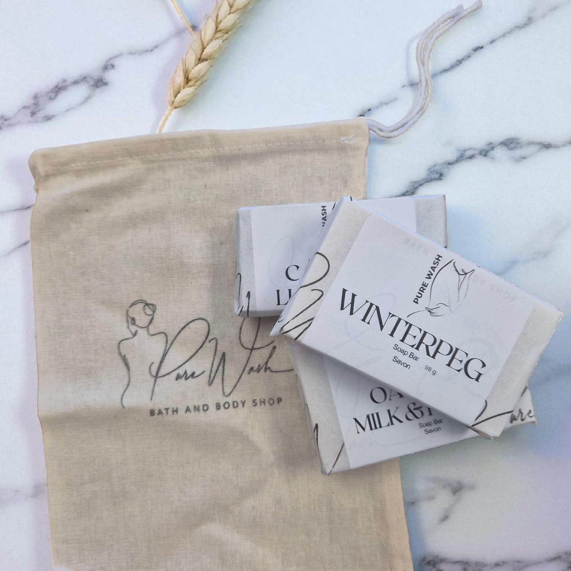 Set of Three Artisan Soaps with Eco-Friendly Cotton Bag