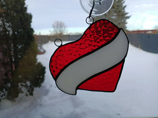 Stained glass red and silver heart suncatcher with textured pattern perfect for creating an inviting tone