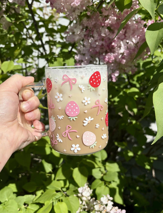 Strawberry & Daisy Glass Mug - Pure Wash