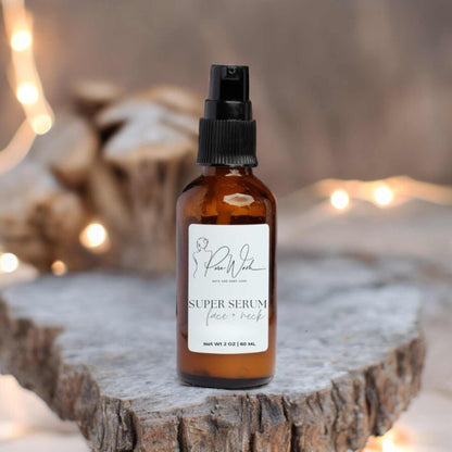 Tremella Mushroom Face Serum bottle on a wooden surface with soft focus background.