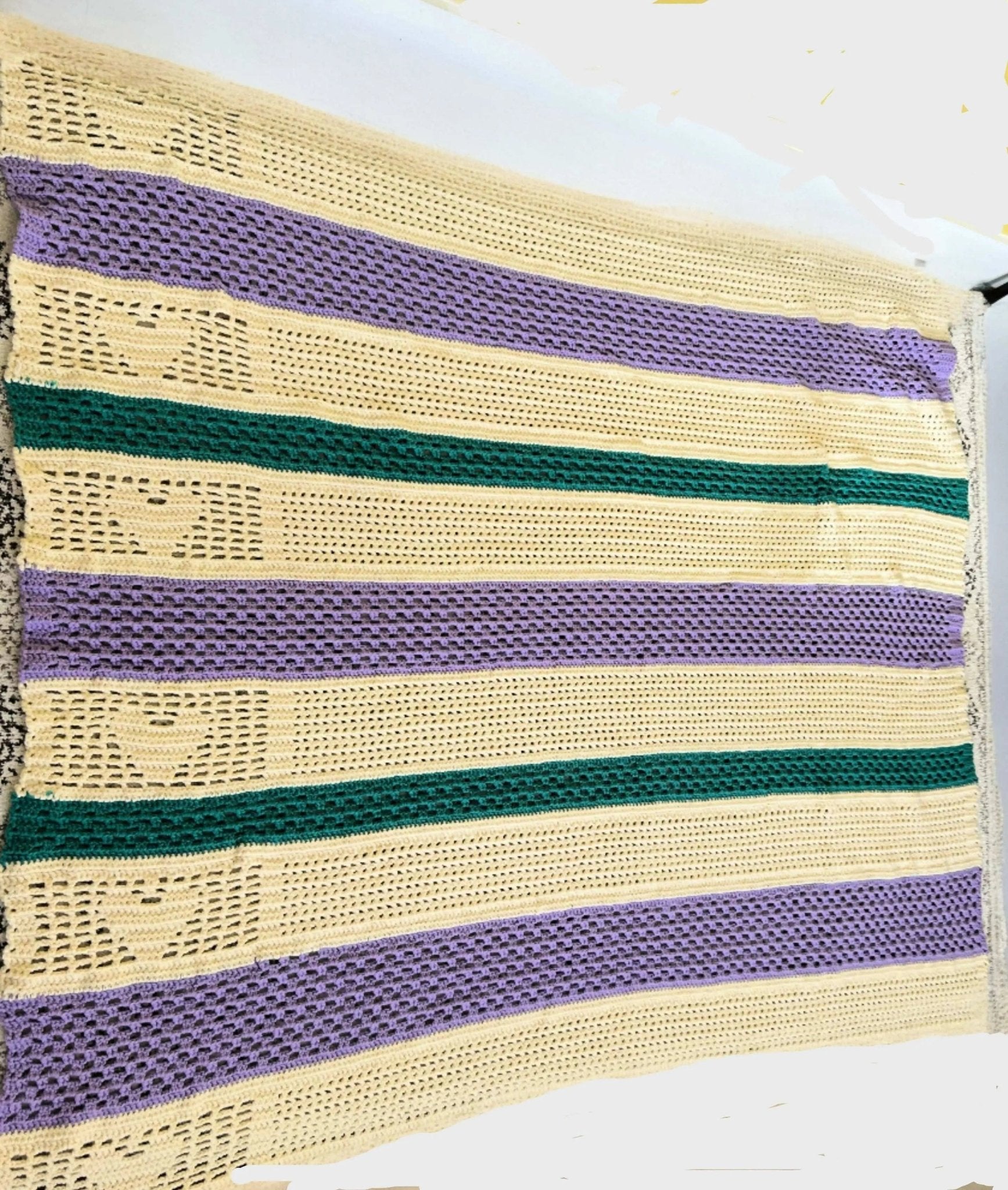 Teal lavender cream home crafted blanket (approx 72"X82") - Pure Wash