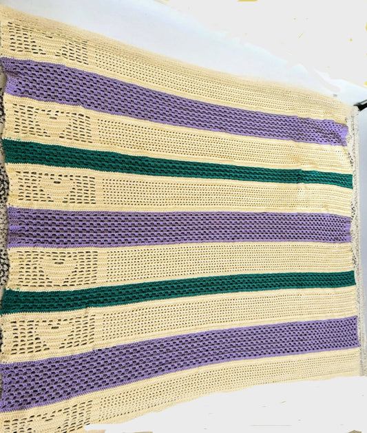 Teal lavender cream home crafted blanket (approx 72"X82") - Pure Wash