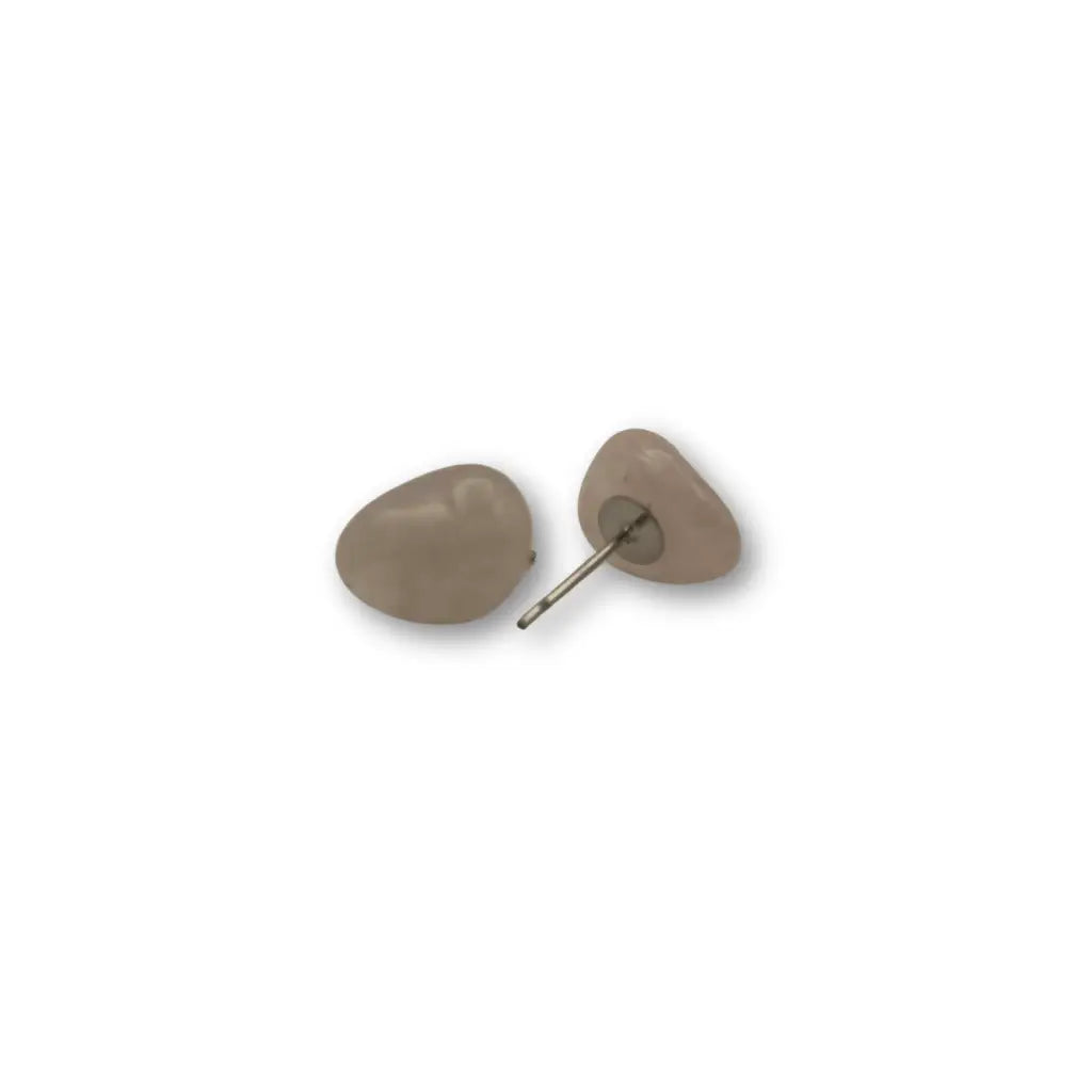 Beige stone stud earrings with polished finish and metallic posts from the elemental earring collection handcrafted natural stone organic form earring