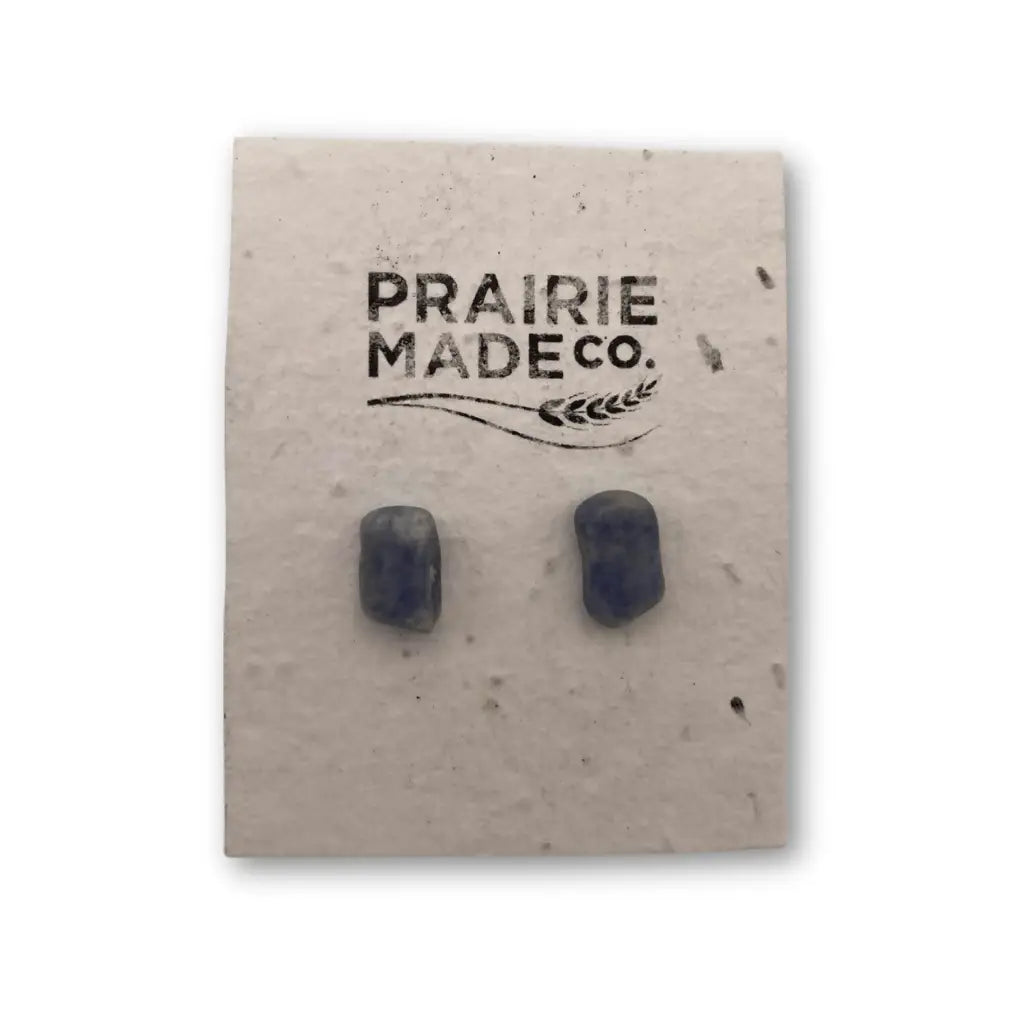 Dark blue rectangular stud earrings from prairie made co featuring handcrafted natural stone in elemental earring collection